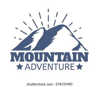 Hand drawn Mountains Logo set. Ski Resort vector icons, mountain silhouette elements. Ride and Snowboarding symbols isolated, travel labels