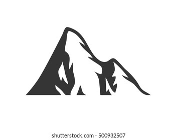 Hand drawn Mountains Logo. Ski Resort vector icon, mountain silhouette element. Ride and Snowboarding symbol isolated, travel labels
