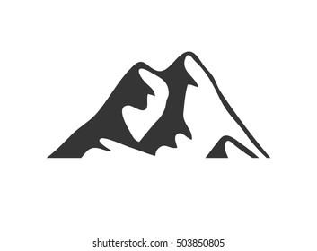 Hand drawn Mountains Logo. Ski Resort vector icon, mountain silhouette element. Ride and Snowboarding symbol isolated, travel labels