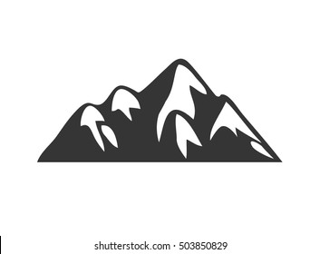 Hand drawn Mountains Logo. Ski Resort vector icon, mountain silhouette element. Ride and Snowboarding symbol isolated, travel labels