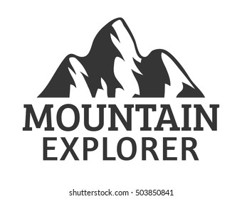 Hand drawn Mountains Logo. Ski Resort vector icon, mountain silhouette element. Ride and Snowboarding symbol isolated, travel labels