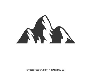 Hand drawn Mountains Logo. Ski Resort vector icon, mountain silhouette element. Ride and Snowboarding symbol isolated, travel labels