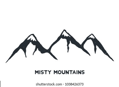 Hand drawn mountains silhouette icon. Isolated vector object for logos and vintage graphic