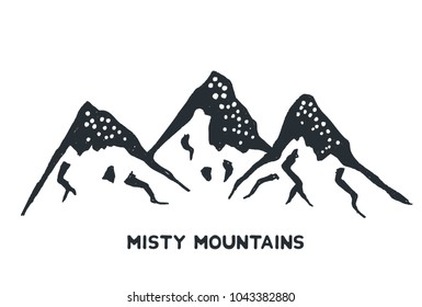 Hand drawn mountains silhouette icon. Isolated vector object for logos and vintage graphic