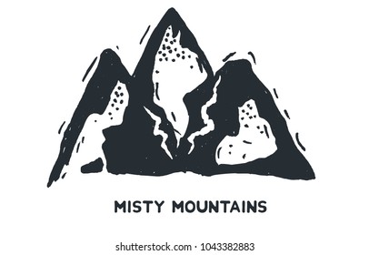 Hand drawn mountains silhouette icon. Isolated vector object for logos and vintage graphic