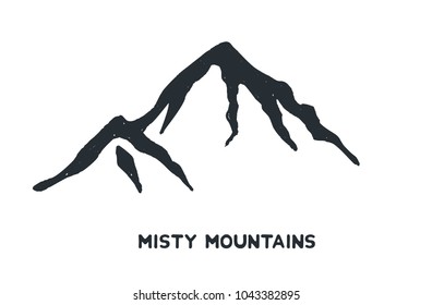 Hand drawn mountains silhouette icon. Isolated vector object for logos and vintage graphic