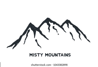 Hand drawn mountains silhouette icon. Isolated vector object for logos and vintage graphic