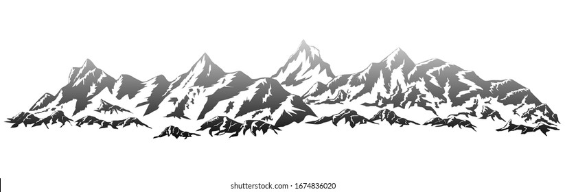 hand drawn mountains silhouettes for high mountain icon, vector illustra