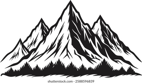 Hand drawn mountains silhouettes for high mountain icon, vector illustration design