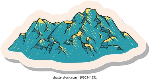 Hand drawn mountains in sticker style vector illustration