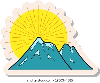 Hand drawn mountains in sticker style vector illustration