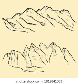 Ilustración vectorial de las montañas dibujadas a mano. Vector de Sketch de montaña.