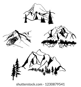 Hand drawn mountains . Vector sketch  illustration.