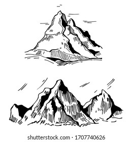Hand drawn mountains . Vector sketch  illustration.