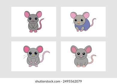 Hand Drawn Mouse Line Art Vector Illustration sets. Hand drawn mouse or rat line art vector illustration for digital prints.