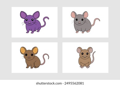 Hand Drawn Mouse Line Art Vector Illustration sets. Hand drawn mouse or rat line art vector illustration for digital prints.