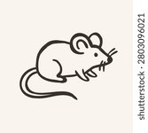 Hand drawn mouse in naive doodle minimal style. Woodland forest animal outline vector illustration isolated for nursery and design.
