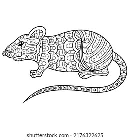 Hand drawn of mouse in zentangle style