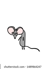 Hand drawn mouse. Zodiac sign Rat in Happy New Year. Cute mouse. Animal wildlife cartoon character. Mouse animal, rat rodent vector illustration. Grey  little mice symbol 2020.