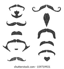 Hand drawn moustache set