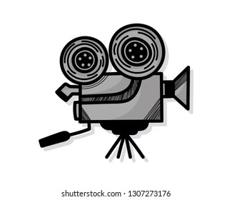 hand drawn movie camera or camera film on white background