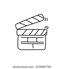 hand drawn Movie clapperboard icon. Film clapper for cinema production Hand drawn sketch in vector doodle style