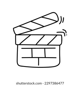 hand drawn Movie clapperboard icon. Film clapper for cinema production Hand drawn sketch in vector doodle style