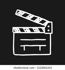 Hand drawn movie clapperboard. White black sketch. Vector Illustration