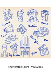 Hand Drawn Movie Icons Set   vector is eps10