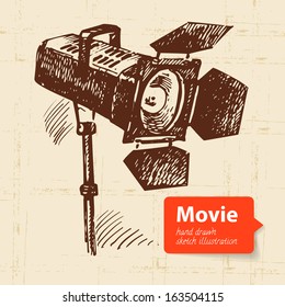 Hand drawn movie illustration. Sketch background