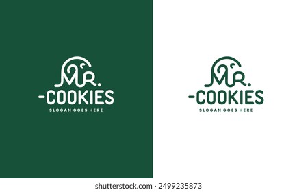 Hand drawn Mr. Cookies text logo design template.