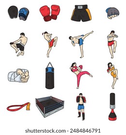 Handgezeichnetes Muay Thai-Farbset