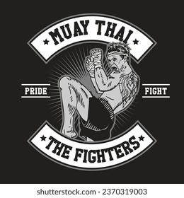 The Hand Drawn Muay Thai Fighters Vector Illustration Emblem Badge Design