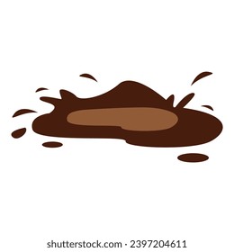 Hand drawn mud puddle illustration. Brown autumn natural liquid on the ground. Dirty water.