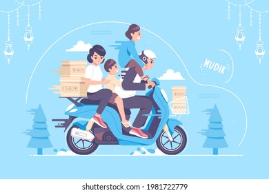 hand drawn mudik concept means going home illustration background