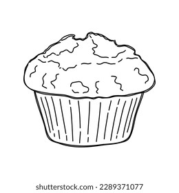 Muffin dibujado a mano aislado sobre fondo blanco. Vector.