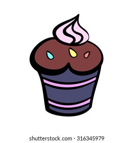 Hand drawn muffin on the white background. Vector illustration.