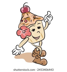 Hand drawn muffin retro vintage bakery cartoon mascot logo illustration