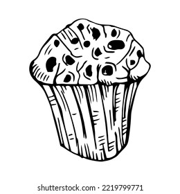 Hand Drawn Muffin Sketch Symbol. Vector Cupcake Element In Trendy Style.