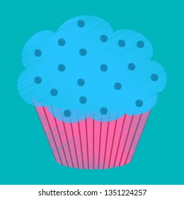 Hand drawn muffin. Vector illustration cake for menu confectionery. Chalkboard style