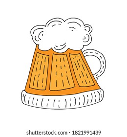 Hand drawn mug of beer in doodle style.