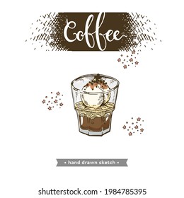 Hand drawn mug with coffee drink on white background. Vector illustration