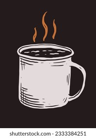 HAND DRAWN MUG COFFEE WITH SMOKE