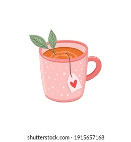 Hand drawn mug with herbal tea. Valentines day vector romantic drink illustration