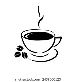 Hand drawn mug of hot drink, coffee, tea, etc. isolated on white background. coffee cup. morning fresh, aromatic drink. vector illustration.