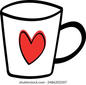 Hand Drawn Mug with Red Heart