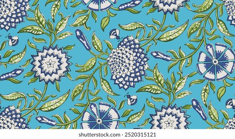 DIBUJADO A MANO MUGHAL FLORAL JAIPUR IMPRESIONES SIN FISURAS PATRÓN DIGITAL EN VECTOR