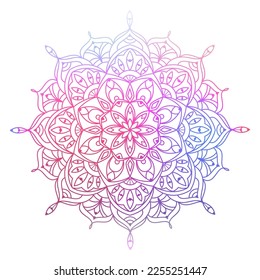 Hand drawn multi color gradient mandala with floral elements. Beautiful vintage colorful doodle ornament. Ethnic mosaic oriental vector outline sketch illustration isolated on white background
