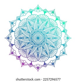 Hand drawn multi color gradient mandala with floral elements. Beautiful vintage colorful doodle ornament. Ethnic mosaic oriental vector outline sketch illustration isolated on white background