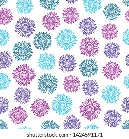 Hand drawn multi colored sunflowers. Seamless pattern background. Great for scrap booking , textile and home decor projects. Surface pattern design. 